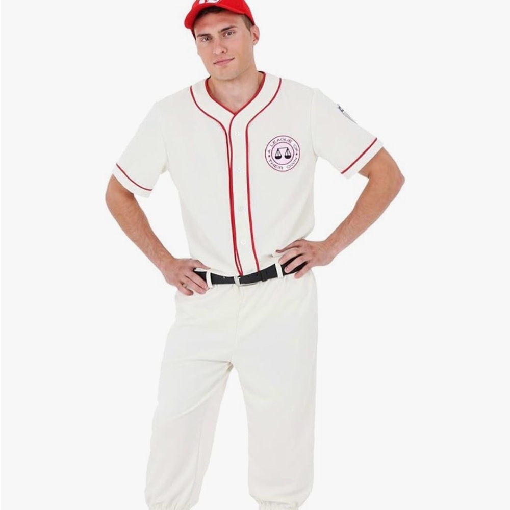 Men's White and Red Baseball Uniform